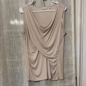 New York & Company Beige Patterned Drape Blouse
